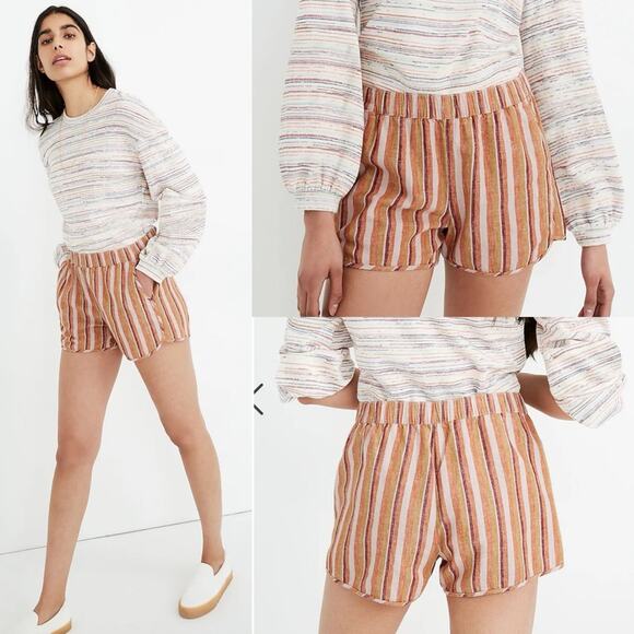 Madewell Linen-Cotton Pull-On Shorts in Rainbow Stripe - Picture 1 of 6